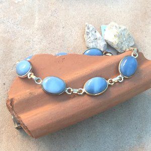 Genuine Blue Opal .925 Bracelet 8" Natural Gemstones Sterling Silver Adjustable